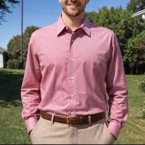 Eddie Bauer Red White Herringbone Button Shirt L/S Men's Size XXL